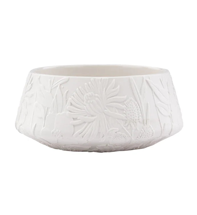 White Floral Embossed Low Bowl