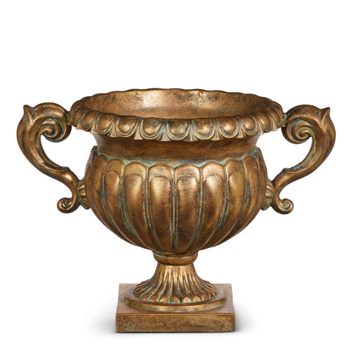 12.25" Distressed Gold Handled Urn