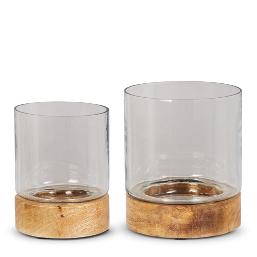 6" Wooden Base Glass Hurricane