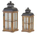 15.5-19.25"H Pattern Glass Wood Lantern