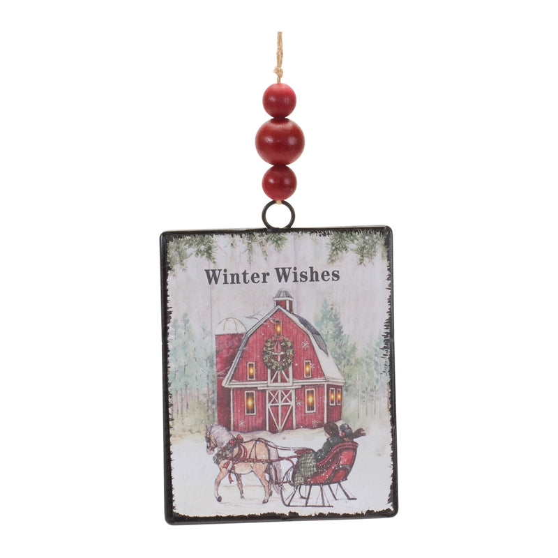 Winter Wishes Barn Metal Ornament