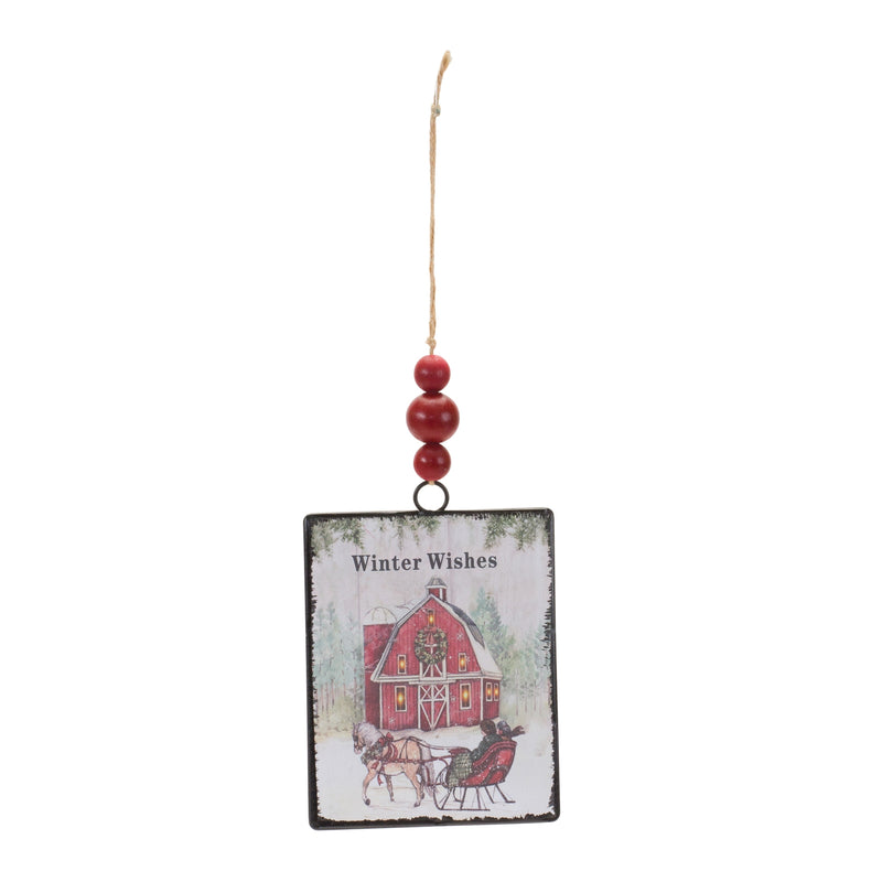 Winter Wishes Barn Metal Ornament