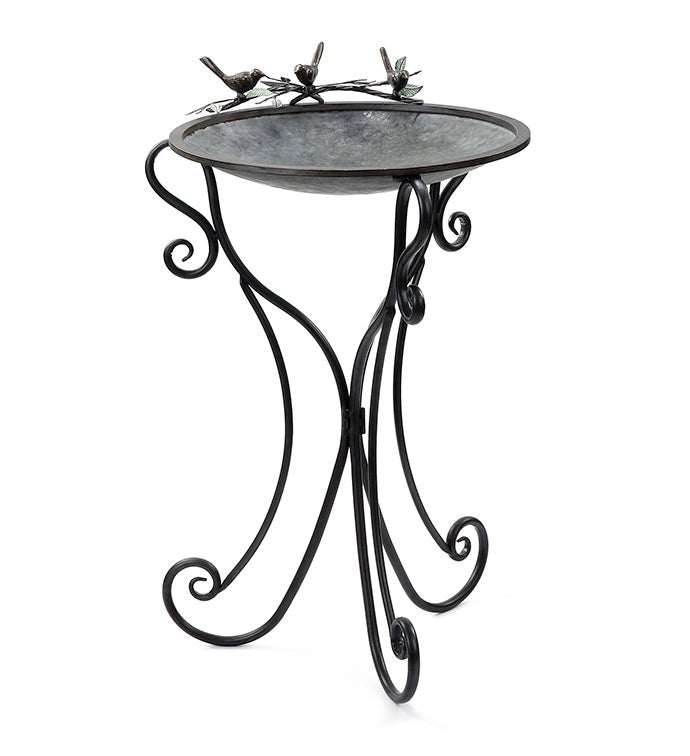 Scrollwork Galvanized Bird Bath