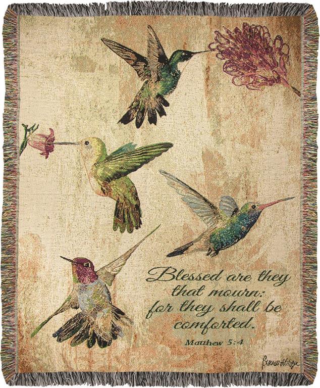 "Blessed" Hummingbird Tapestry Throw